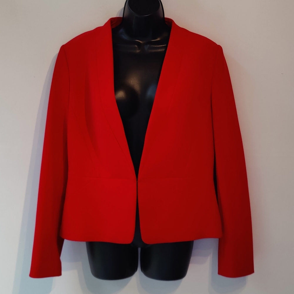 2 pce Suit Ann Taylor Red Tailored Blazer with V-neckline + Matching Slim Pants